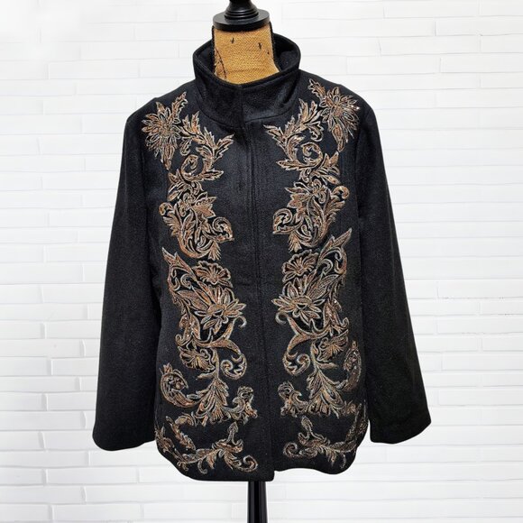 Chico’s Black Embellished Wool Blend Jacket Size XL(3) NWT - Picture 1 of 10